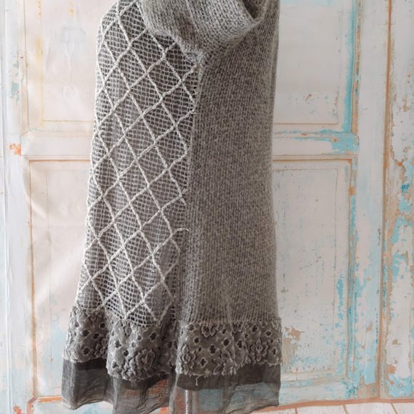 Belle France long sleeve  layered mohair sweater dress/M/light olive green - Picture 8 of 12